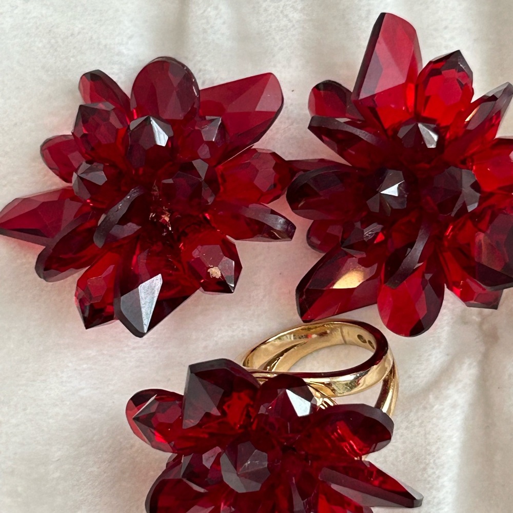 Carolina Herrera Red Crystal Earrings and Ring